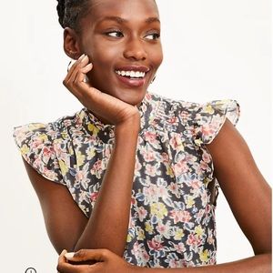 NWT LOFT Floral Smocked Ruffle Trim Top Size XS